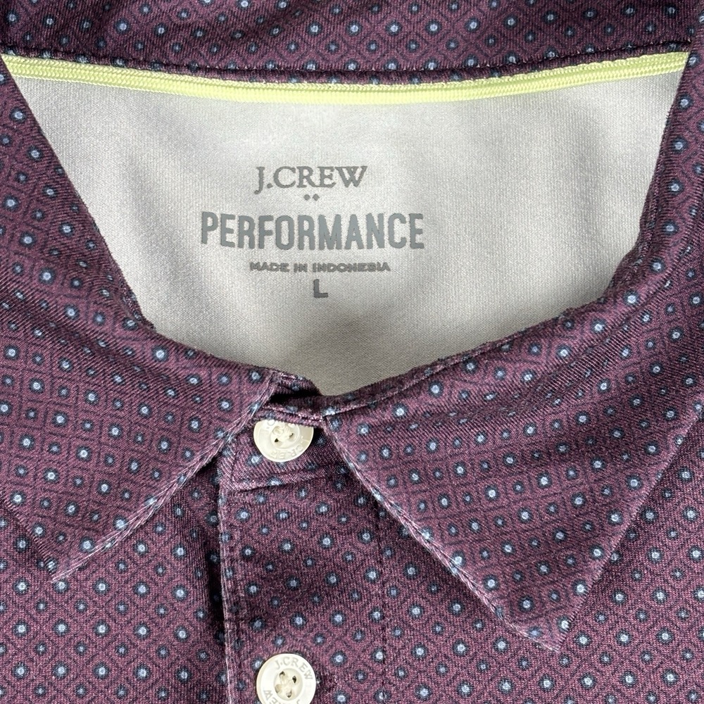 J Crew Performance Polo Men's L Burgundy Purple Print Shirt Short Sleeve - Picture 2 of 8